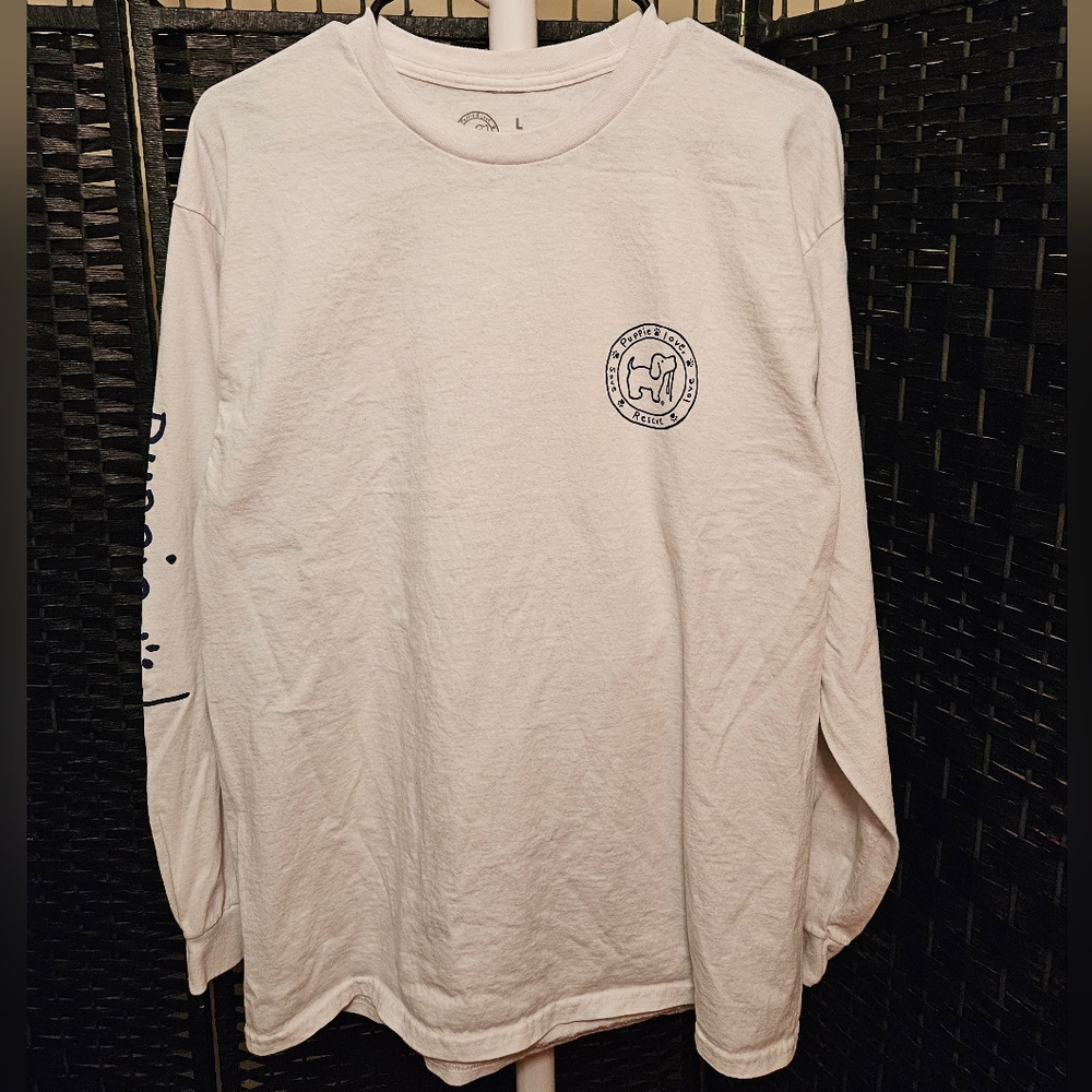 Puppie Love White Beach Surf Waves Long Sleeve T Shirt - Picture 2 of 5